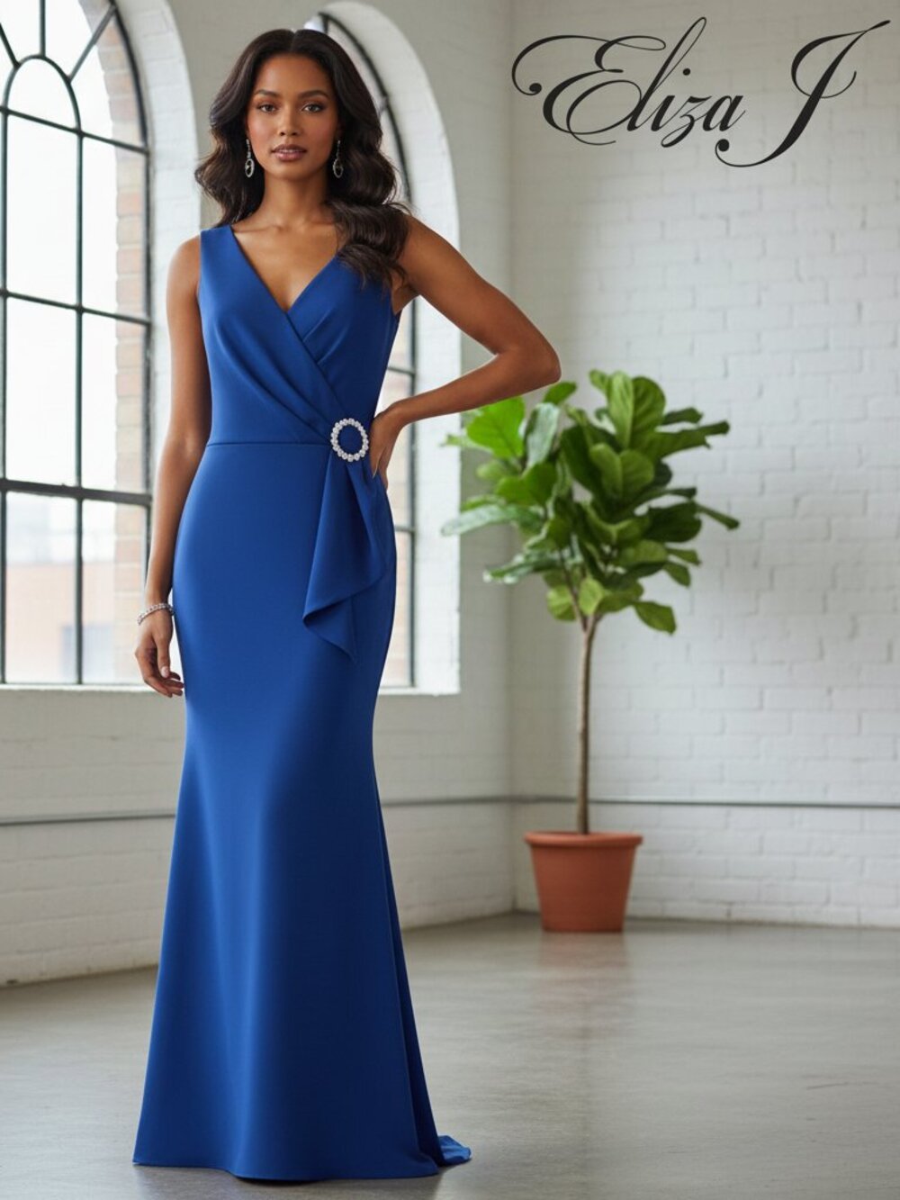 Eliza J Surplice V-Neck Mermaid Gown NWT Blue Size 14 Formal Evening Dress